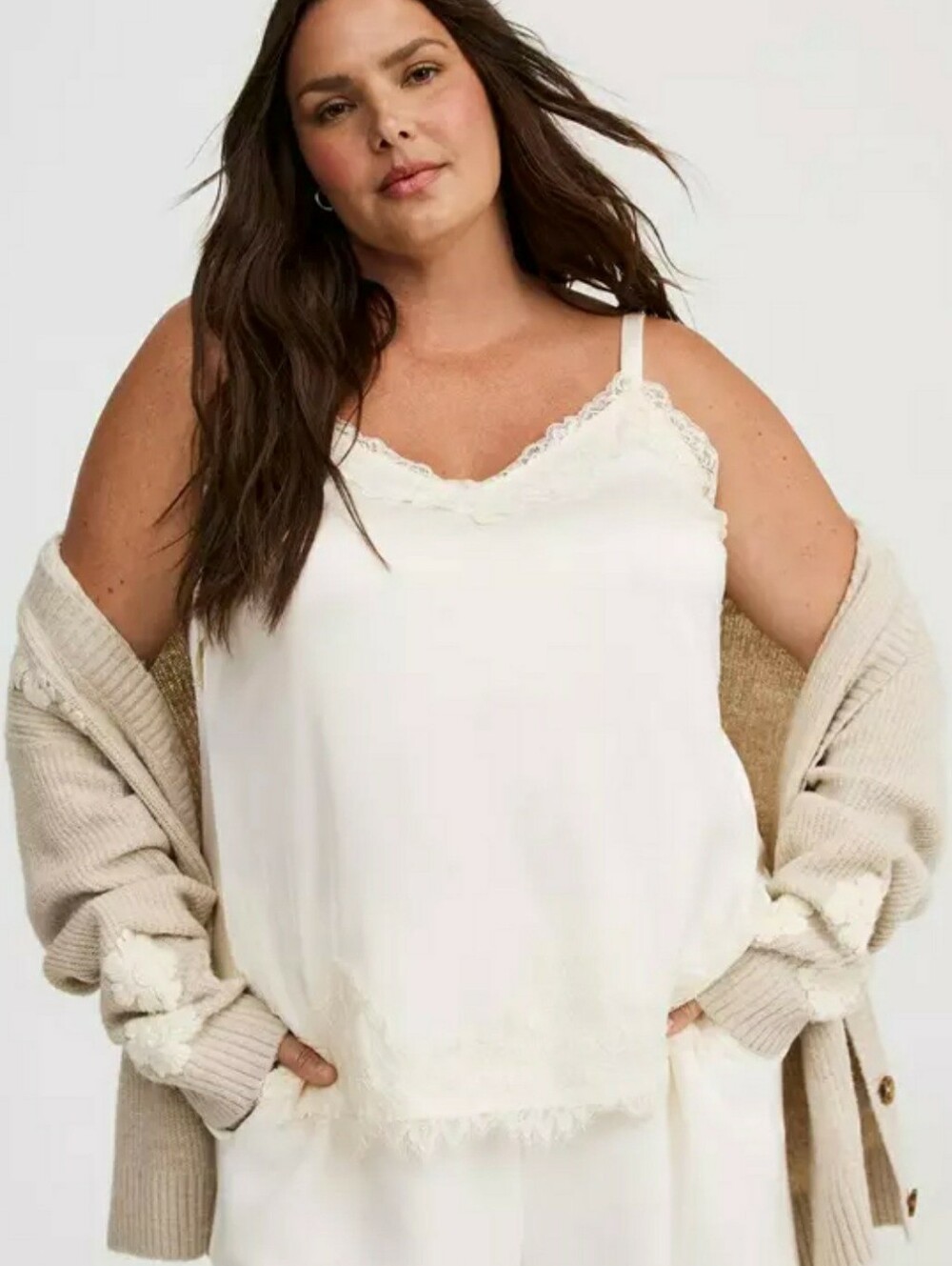 torrid Ivory Satin Lace-Trim Cami